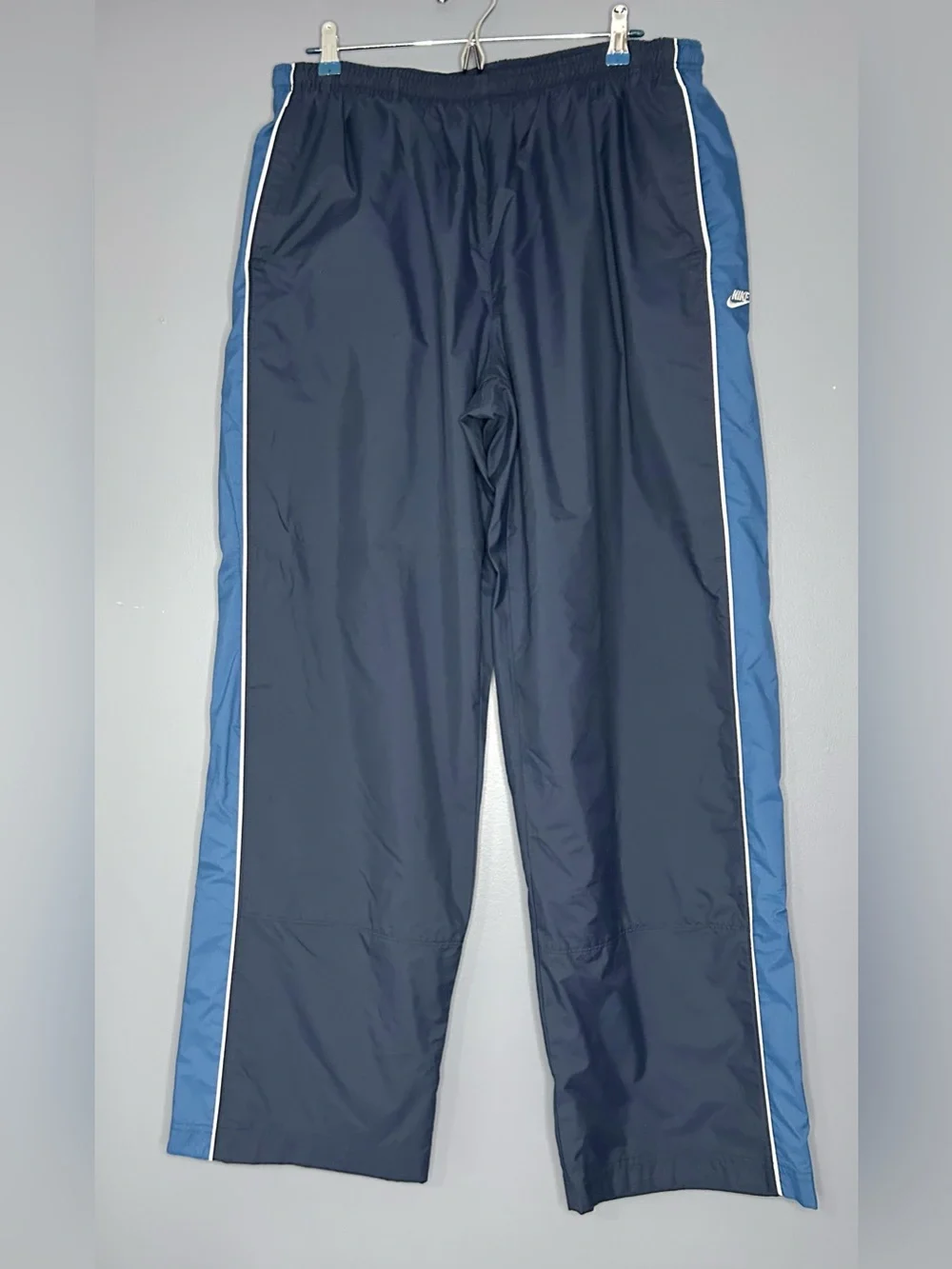 Vtg‎ Nike Track Pants Mens 2XL Blue Soft Lined Elastic Waist Side Stripe Zip Hem